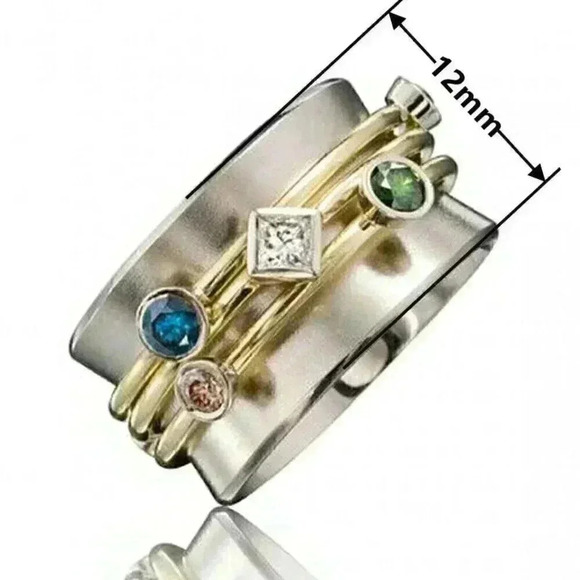 New Sterling Silver Multi Gemstone Stone Band Ring - Picture 2 of 2